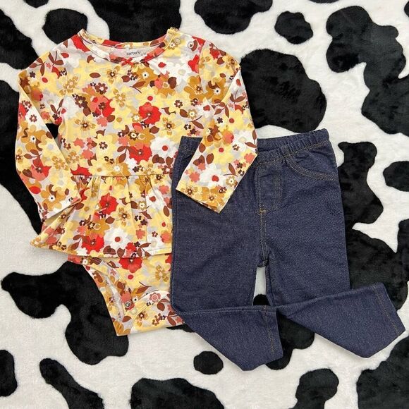 Fall Floral Baby Girl Longsleeve Peplum Bodysuit & Pant Set Size 12 months - Picture 2 of 13